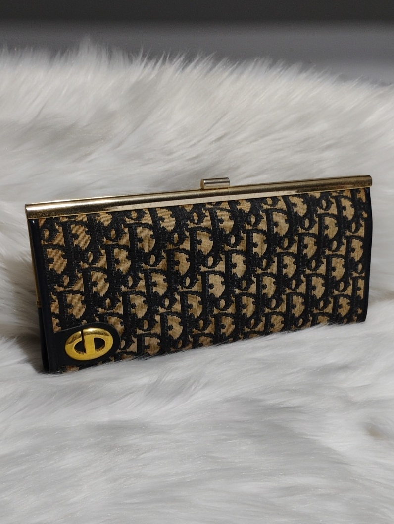 Christian Dior Trotter Monogram Canvas Kisslock Frame Clutch